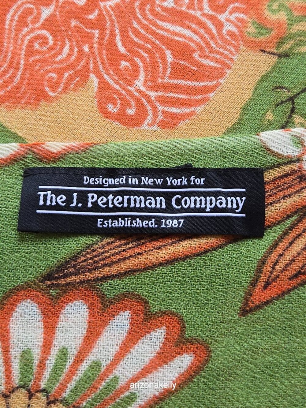 J. Peterman Scarf Wool/Silk Blend Botanical Flowers Green - Picture 4 of 14